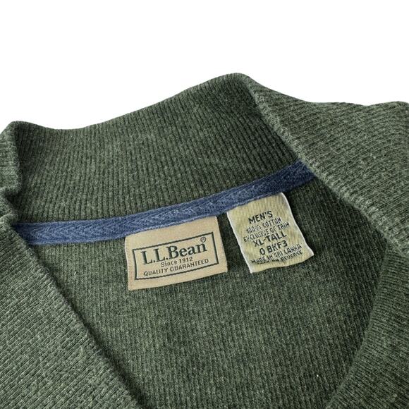 LL Bean Vintage Sweater Green Henley Ribbed Knit Pullover Mens XL Tall - Picture 2 of 6